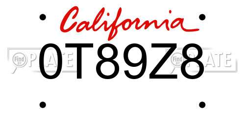 0T89Z8 California License Plate