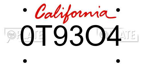 0T93O4 California License Plate