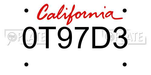 0T97D3 California License Plate