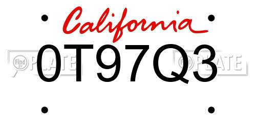 0T97Q3 California License Plate