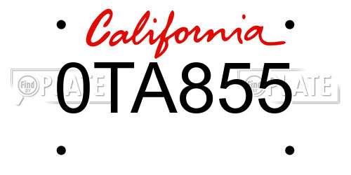 0TA855 California License Plate