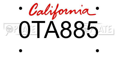 0TA885 California License Plate