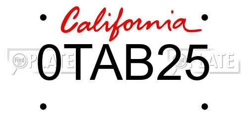 0TAB25 California License Plate