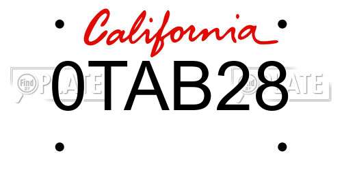 0TAB28 California License Plate