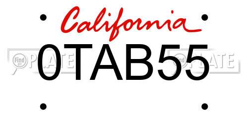 0TAB55 California License Plate