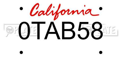 0TAB58 California License Plate