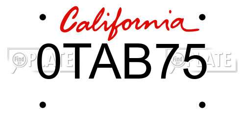 0TAB75 California License Plate