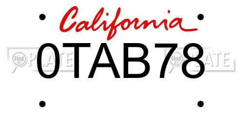 0TAB78 California License Plate