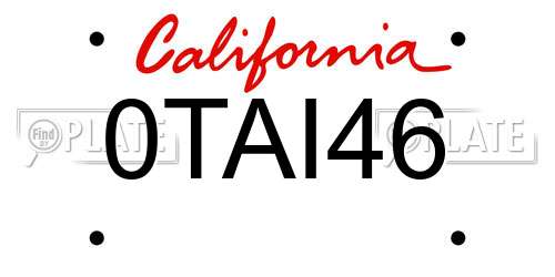 0TAI46 California License Plate