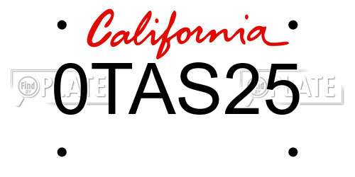 0TAS25 California License Plate