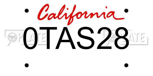 0TAS28 California License Plate