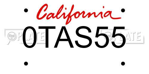 0TAS55 California License Plate