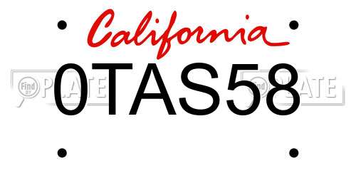 0TAS58 California License Plate