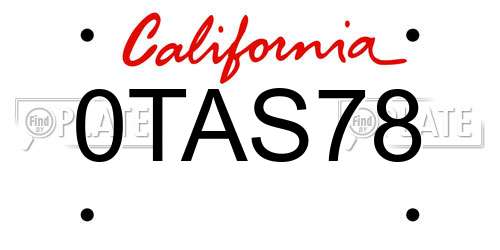 0TAS78 California License Plate