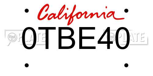 0TBE40 California License Plate