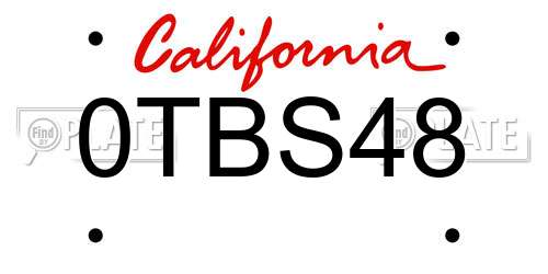0TBS48 California License Plate