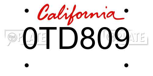 0TD809 California License Plate
