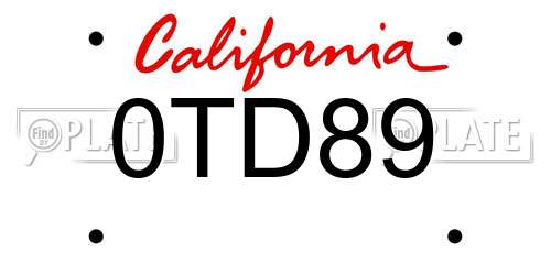 0TD89 California License Plate