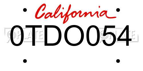 0TDO054 California License Plate