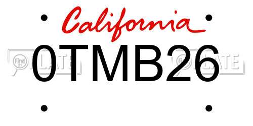 0TMB26 California License Plate