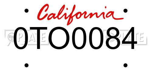 0TO0084 California License Plate