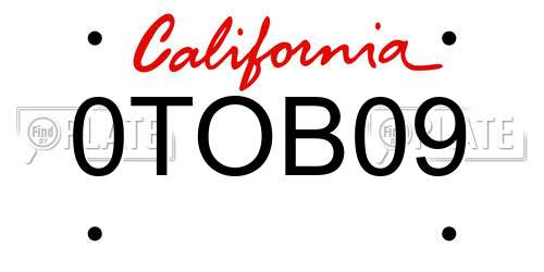 0TOB09 California License Plate