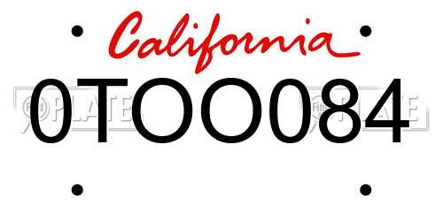 0TOO084 California License Plate