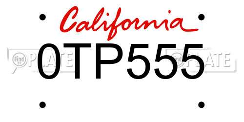 0TP555 California License Plate