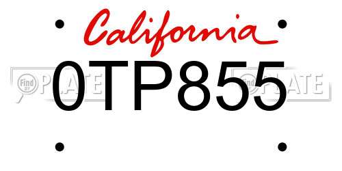0TP855 California License Plate