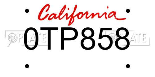 0TP858 California License Plate
