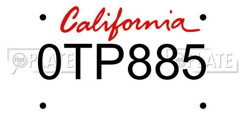 0TP885 California License Plate