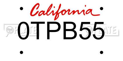 0TPB55 California License Plate
