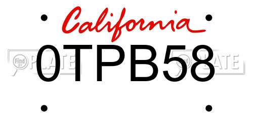 0TPB58 California License Plate