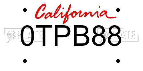 0TPB88 California License Plate