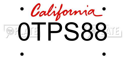 0TPS88 California License Plate