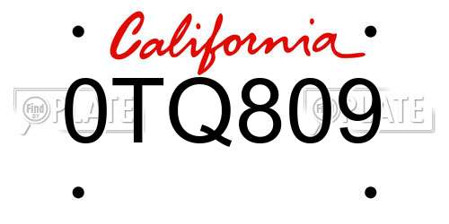 0TQ809 California License Plate