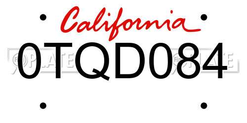 0TQD084 California License Plate