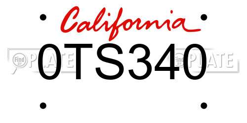 0TS340 California License Plate