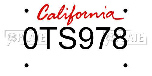 0TS978 California License Plate