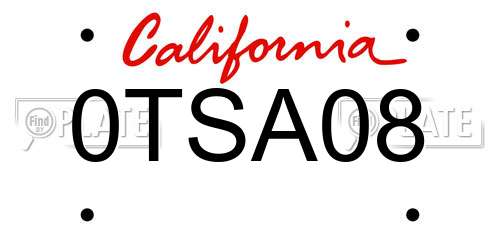 0TSA08 California License Plate