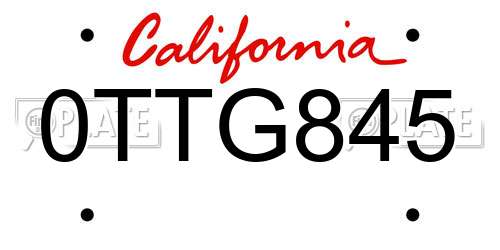 0TTG845 California License Plate