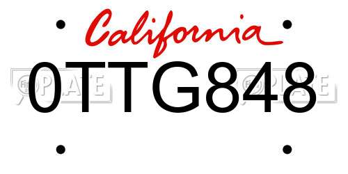 0TTG848 California License Plate