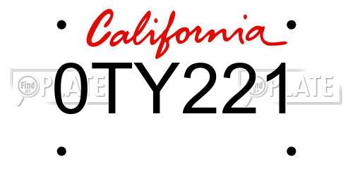 0TY221 California License Plate