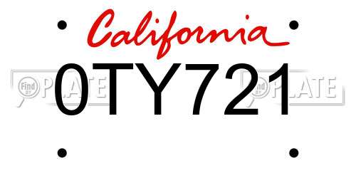 0TY721 California License Plate