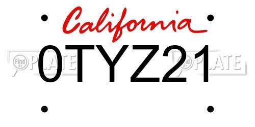 0TYZ21 California License Plate