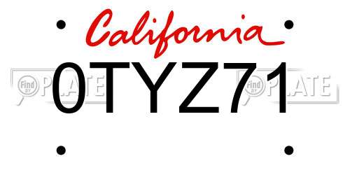 0TYZ71 California License Plate