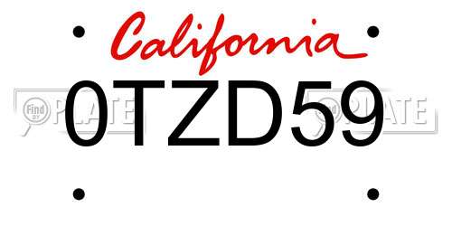 0TZD59 California License Plate