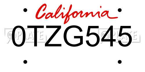 0TZG545 California License Plate