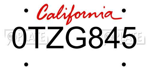 0TZG845 California License Plate