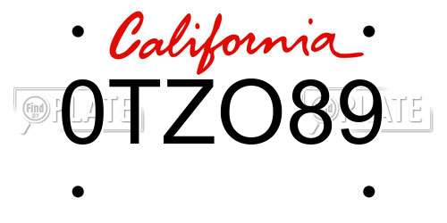 0TZO89 California License Plate